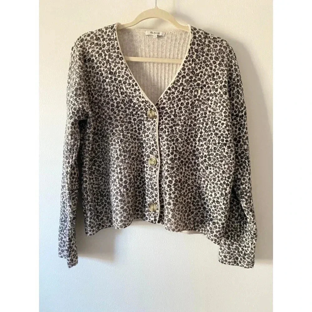 Madewell Wool Sweater Women’s Small Vintage Ditsy Cameron Ribbed Cardigan